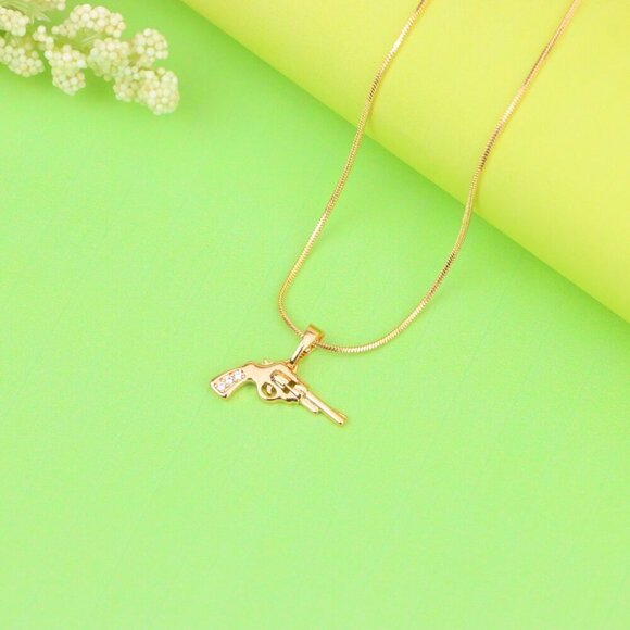 "Rose Gold Gun Shape Pendant Necklace with Sparkling Stones, XPPT1198 - Picture 7 of 13